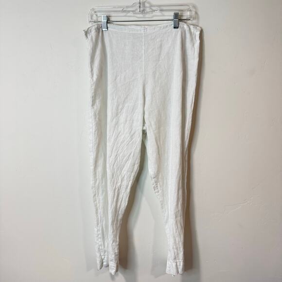 Bryn Walker Women's 100% Linen Pants Crop Ankle White Large Lagenlook Natural - Picture 1 of 10